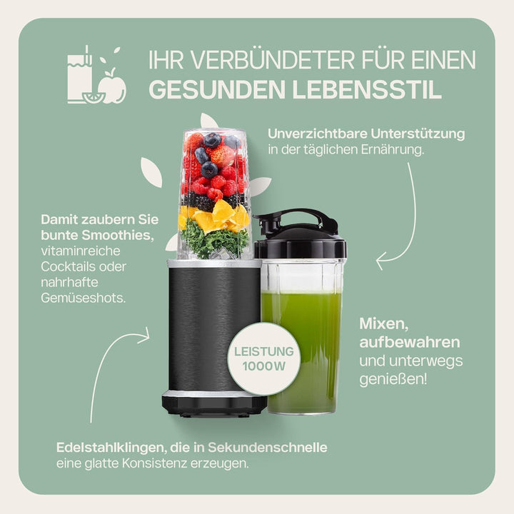 4Swiss Mixer Smoothie Maker Standmixer für Küche Tragbarer Shaker Elektrisch To Go Hochleistungsmixe