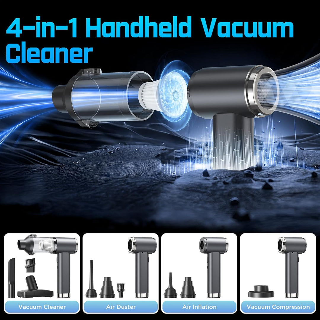 4in1 Handstaubsauger Akku, 25000Pa Handstaubsauger Kabellos, 2 Gang 6000mAh Mini Auto Staubsauger St