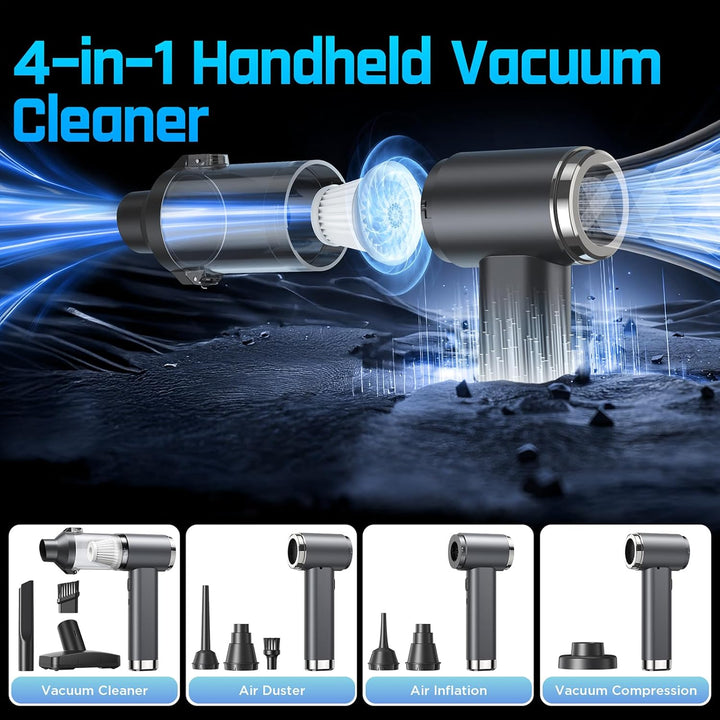 4in1 Handstaubsauger Akku, 25000Pa Handstaubsauger Kabellos, 2 Gang 6000mAh Mini Auto Staubsauger St