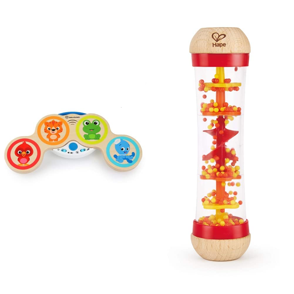 Baby Einstein Magic Touch Wooden Drum Musical Toy, Ages 6 Months Plus & Hape Beaded Raindrops , Mini