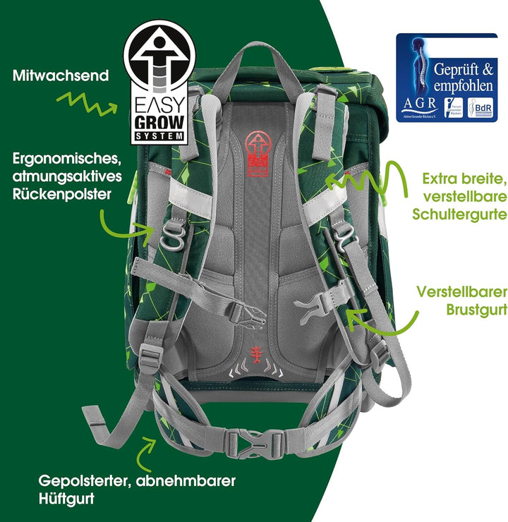 Step by Step Schulranzen-Set Space Shine Dino Night Tyro, 5-teilig, grün, Dinosaurier-Design, ergono