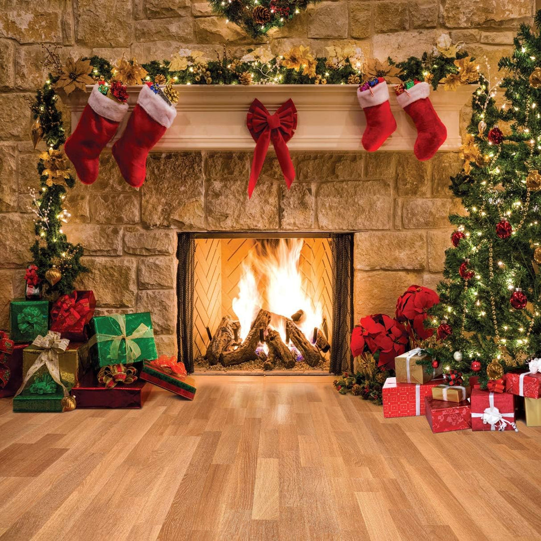 AIIKES 10x10FT Frohe Weihnachten Hintergrund Baumsocken Geschenk Familienfeier Ornamente Hintergrund