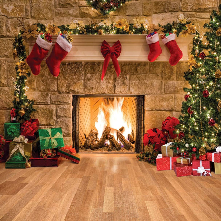 AIIKES 10x10FT Frohe Weihnachten Hintergrund Baumsocken Geschenk Familienfeier Ornamente Hintergrund