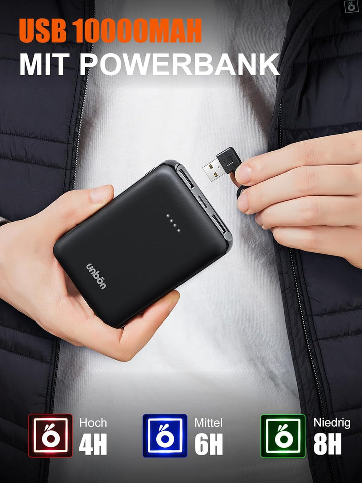 UNBON Beheizbare Weste, Heizweste Herren Damen, Beheizbare Jacke mit Powerbank 10000mAh USB, Beheizt