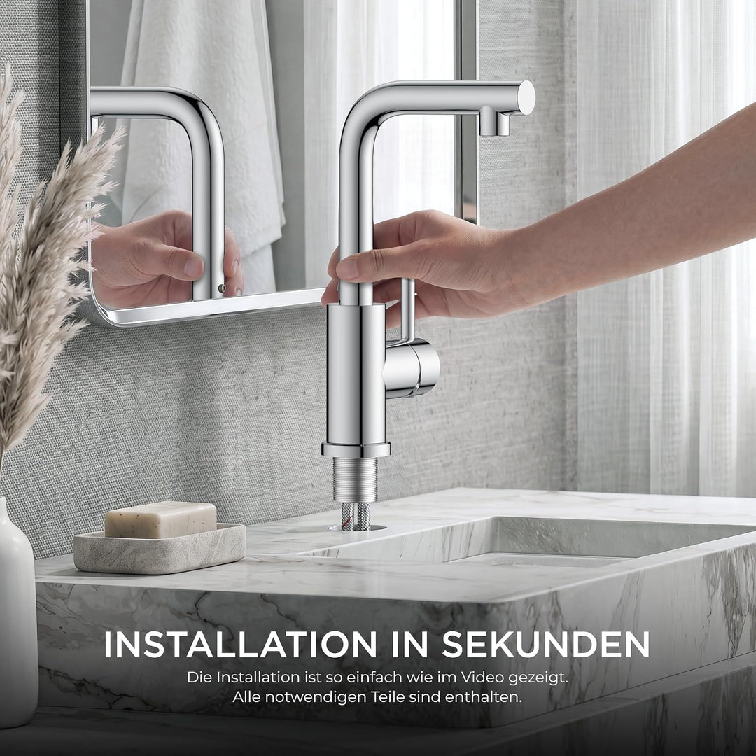 FORIOUS® Premium Wasserhahn Bad Chrom,Design Waschtischarmatur Hoch 225mm Auslaufhöhe 225mm Polierte
