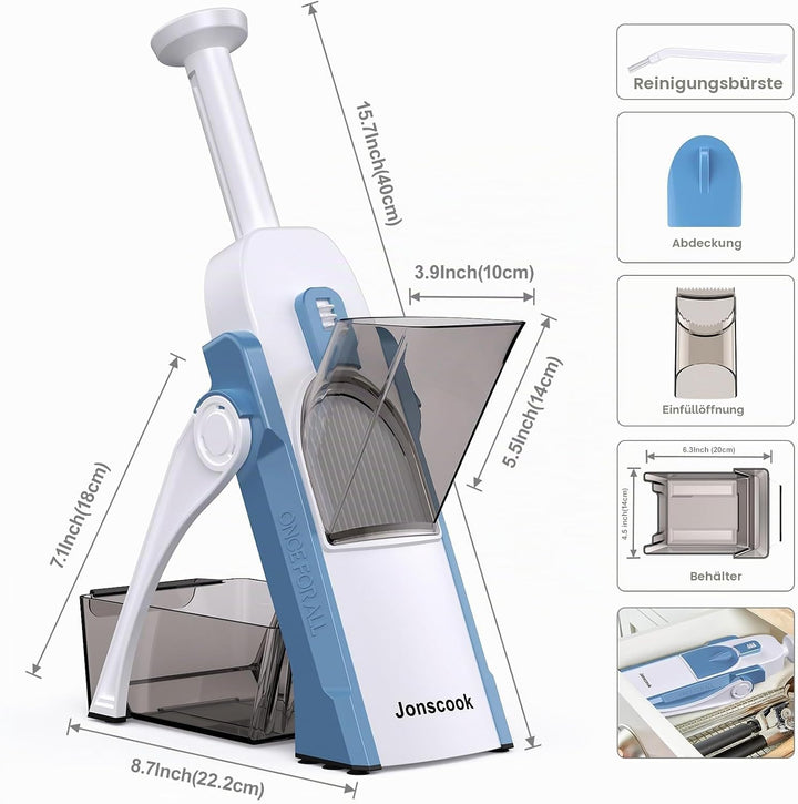 Sicherer Gemüsehobel für die Küche, einstellbare Stärke 0,1–8 mm, 5-in-1-Multifunktions-Gemüseschnei