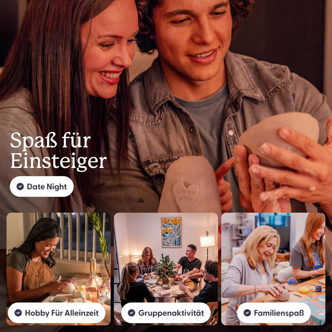 Sculpd Pottery Starter Kit – Komplettes Anfängerset aus luftgetrocknetem Ton + Malen für 2 Erwachsen
