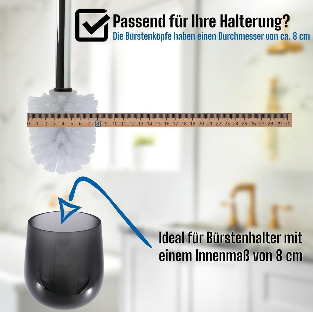 Daloual - 3 x Ersatz WC-Bürstenkopf Weiss Ø ca. 8 cm + 1 x Edelstahl-Griff 41,5 cm - Toiletten-Bürst