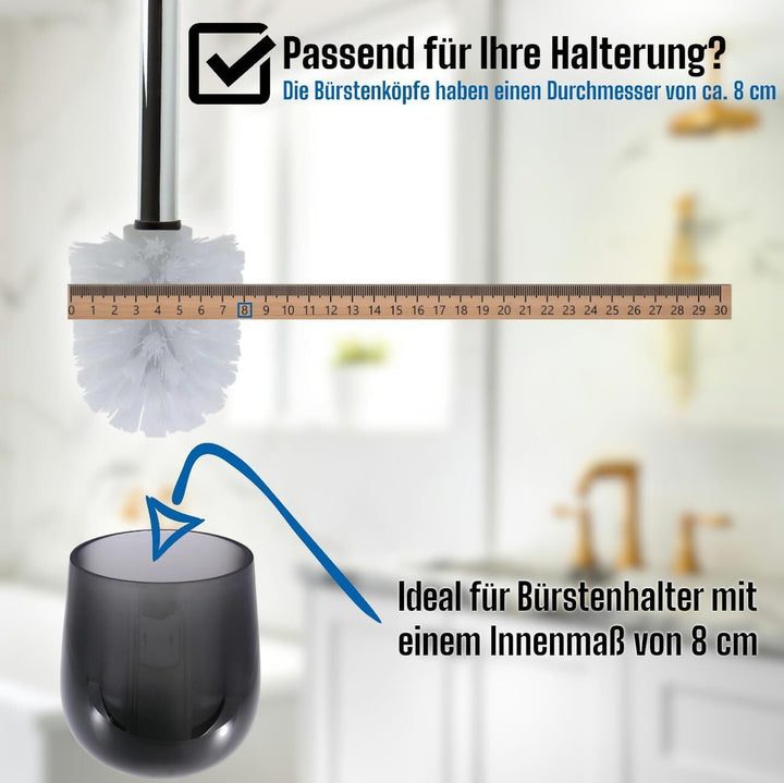 Daloual - 3 x Ersatz WC-Bürstenkopf Weiss Ø ca. 8 cm + 1 x Edelstahl-Griff 41,5 cm - Toiletten-Bürst