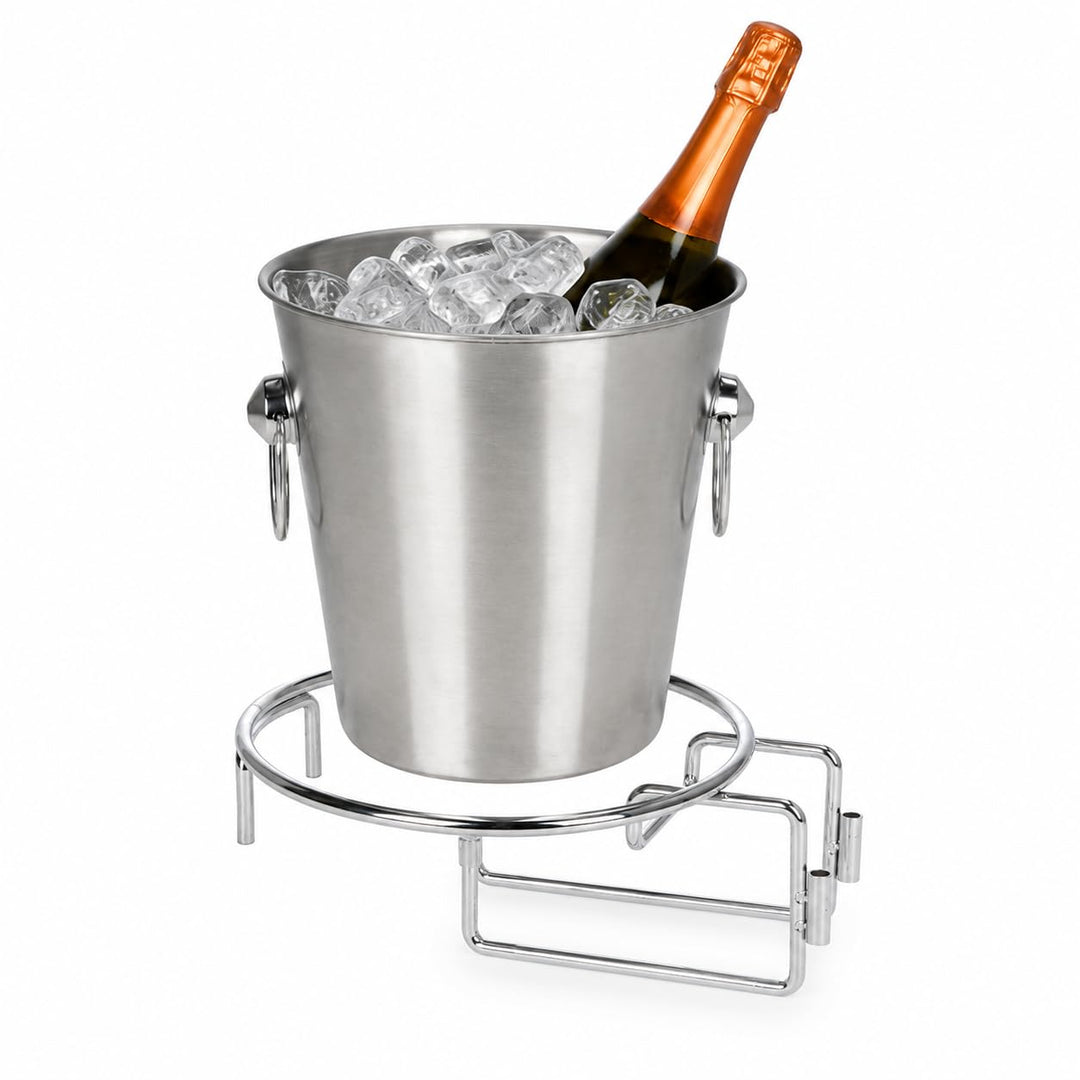 Champagnerkühler aus Edelstahl mit Halterung, Sockel und 2 Ringen | 3 Stück | Eiskübel für Wein, Pro