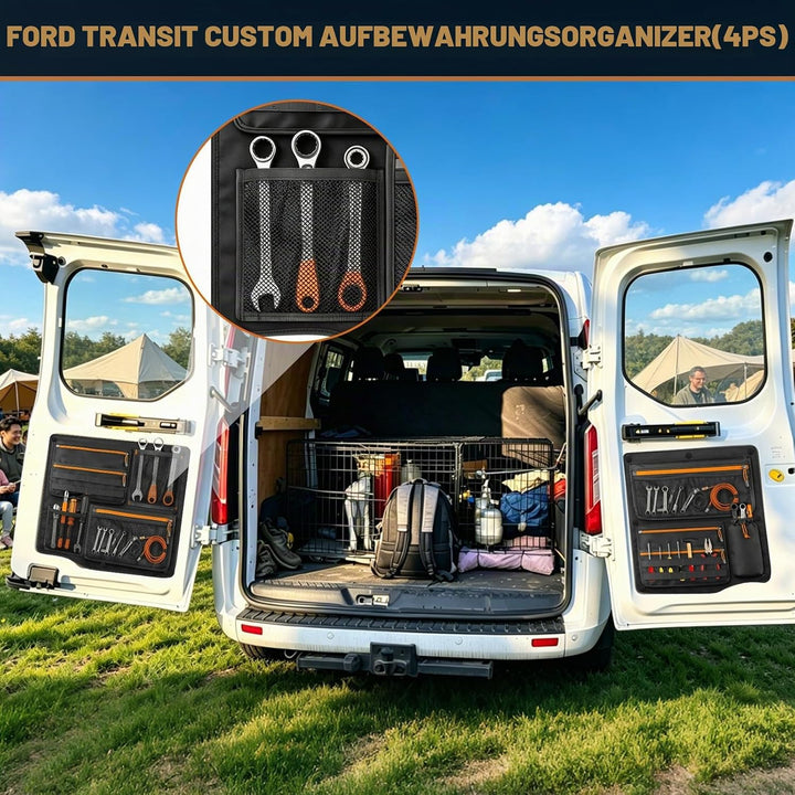 4PCS Scheunentor Aufbewahrungsorganizer kompatibel mit Ford Transit Custom 2006-2023, Taschen-Organi