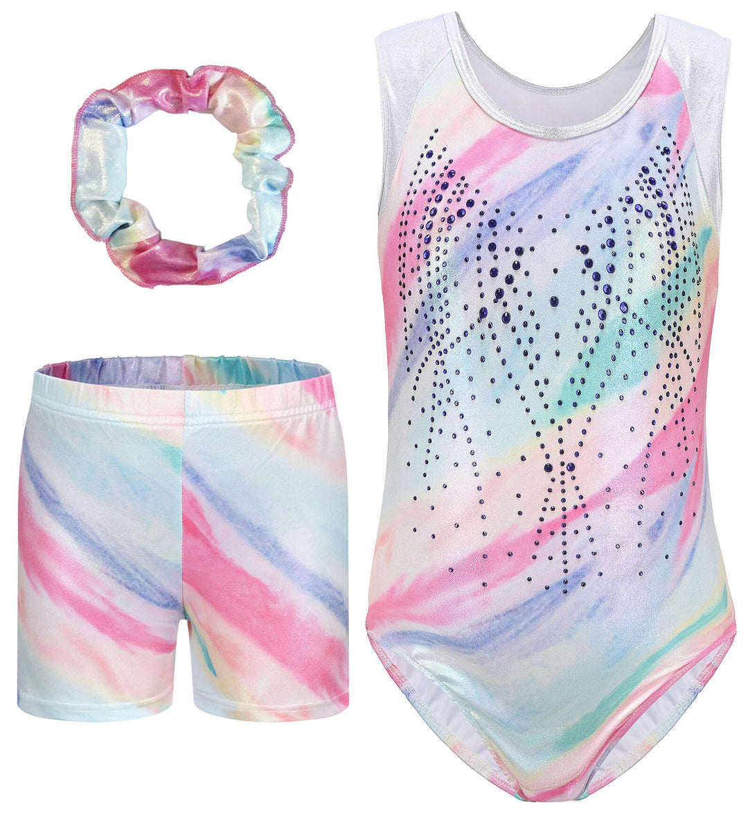 SEAUR Mädchen Turnanzug Turnshorts Haarband Set Kinder Turnen Trikot Shorts Gymnastik Ärmellos/Langa