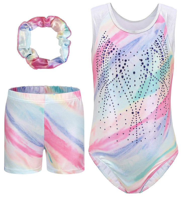 SEAUR Mädchen Turnanzug Turnshorts Haarband Set Kinder Turnen Trikot Shorts Gymnastik Ärmellos/Langa