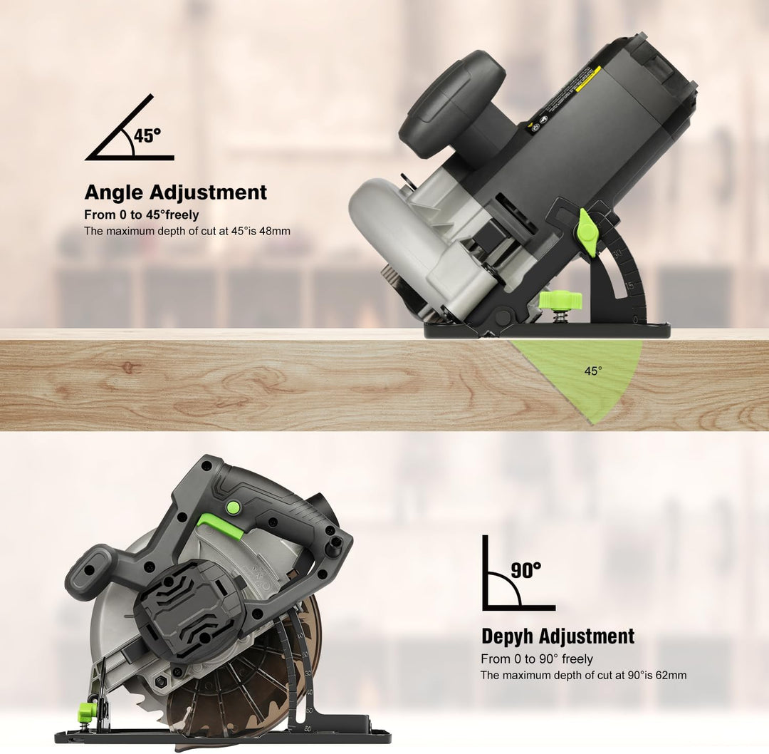 GALAX PRO 1400W Kreissägen, Maximale 6000RPM, Einstellbare Schnitttiefe und -winkel: 62 mm (90°) - 4