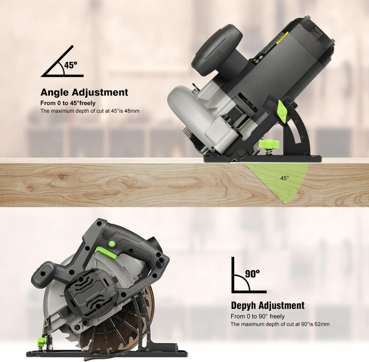 GALAX PRO 1400W Kreissägen, Maximale 6000RPM, Einstellbare Schnitttiefe und -winkel: 62 mm (90°) - 4