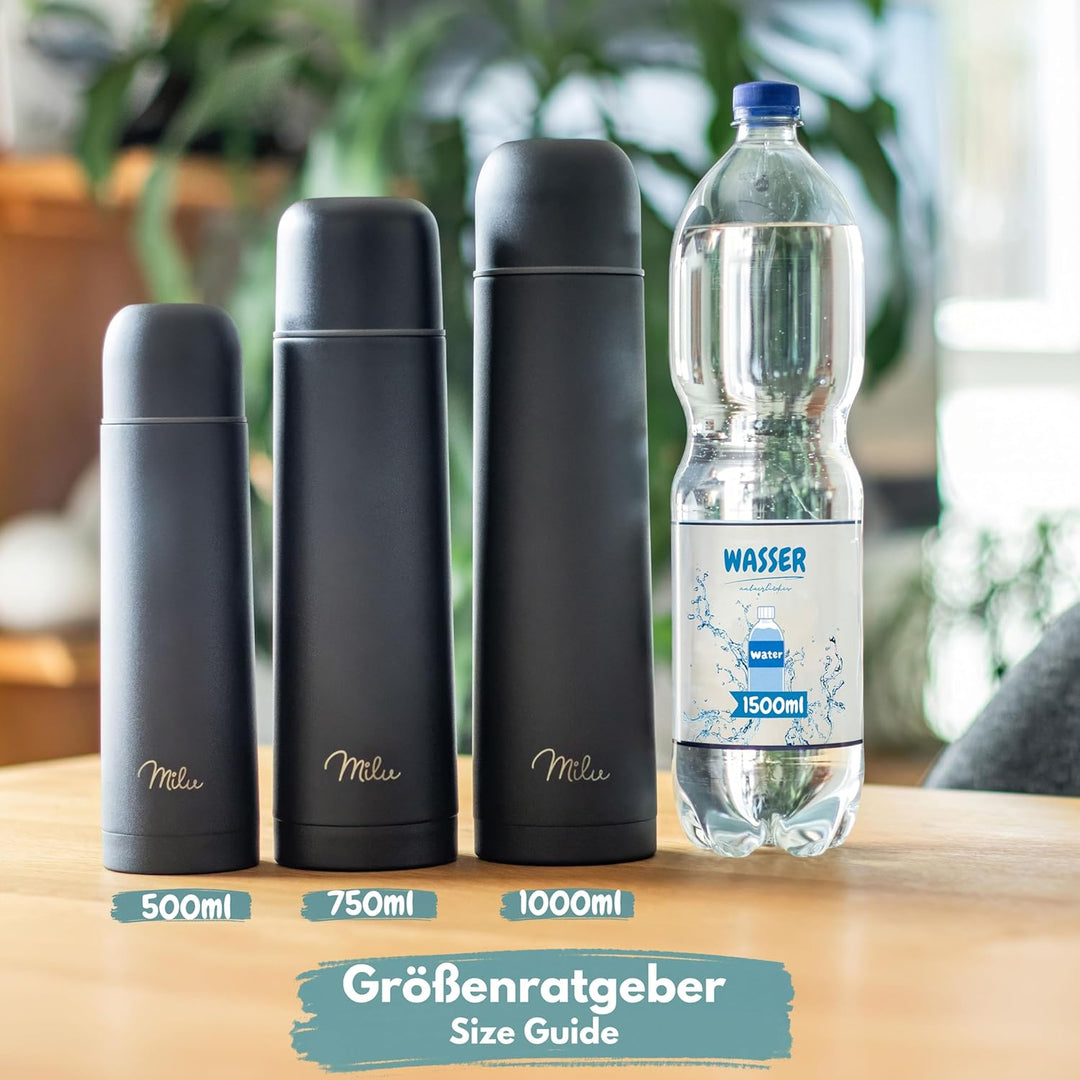Milu Thermosflasche Thermoskanne Isolierflasche 1L, 750ml, 500ml - Isolierte Edelstahl Trinkflasche,