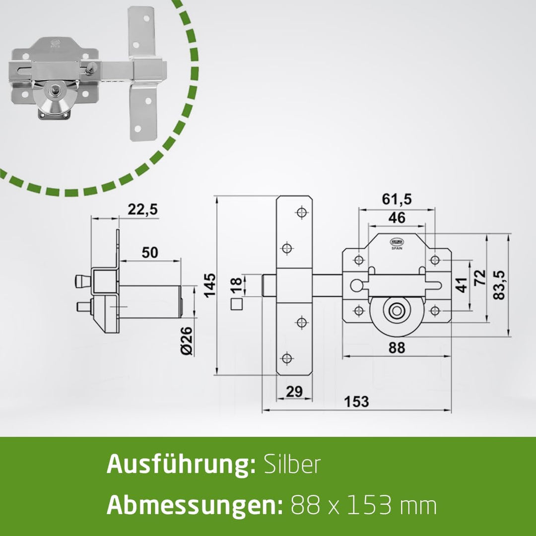 Amig - Klappschloss für Türen mit Sicherheitszylinder und Öffnungsriegel | Stahl | Silber | Zylinder