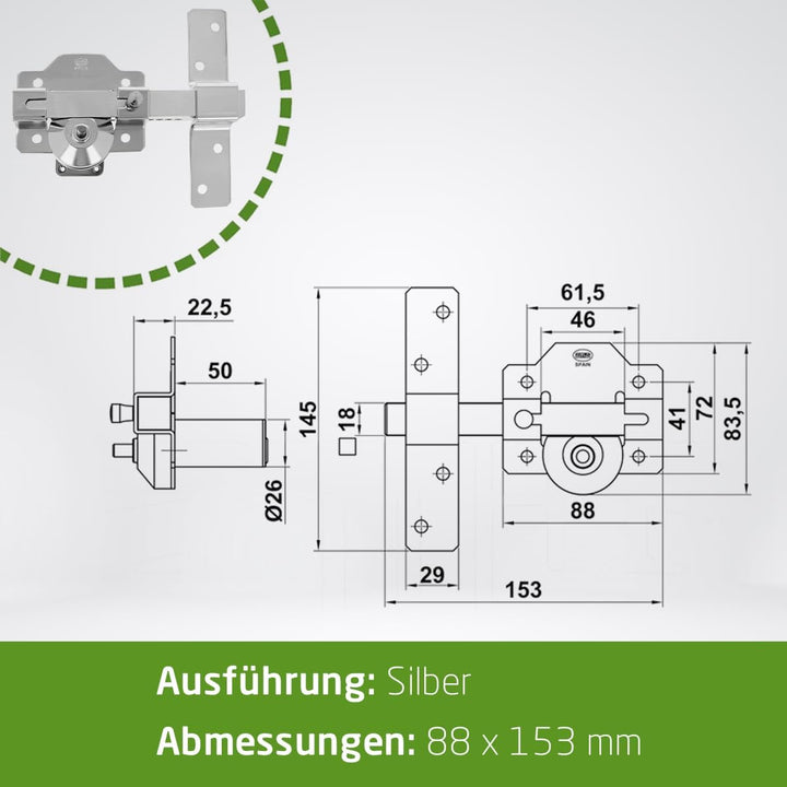 Amig - Klappschloss für Türen mit Sicherheitszylinder und Öffnungsriegel | Stahl | Silber | Zylinder