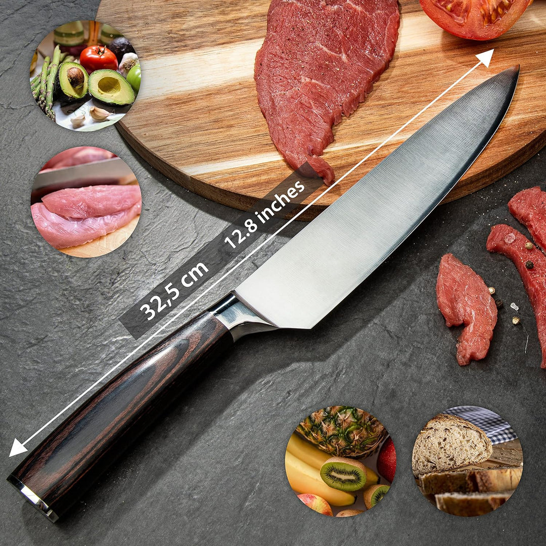 NATUMO Chefmesser Santokumesser, Profi Küchenmesser mit extrem scharfer Klinge, rostfreies Edelstahl