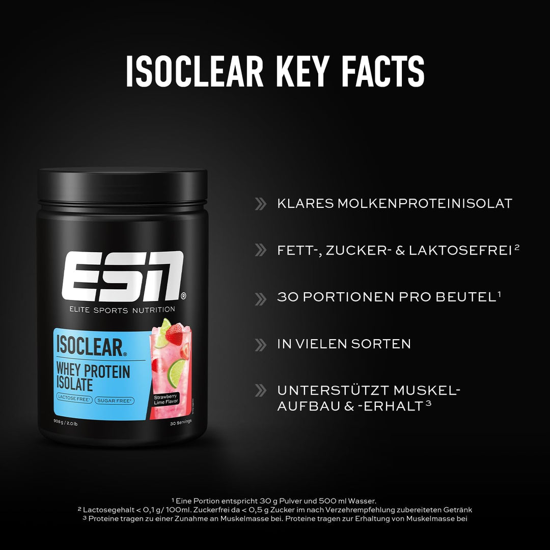 ESN ISOCLEAR Whey Isolate Protein Pulver, Strawberry Lime, 908 g, Proteinlimo mit fruchtig leckerem
