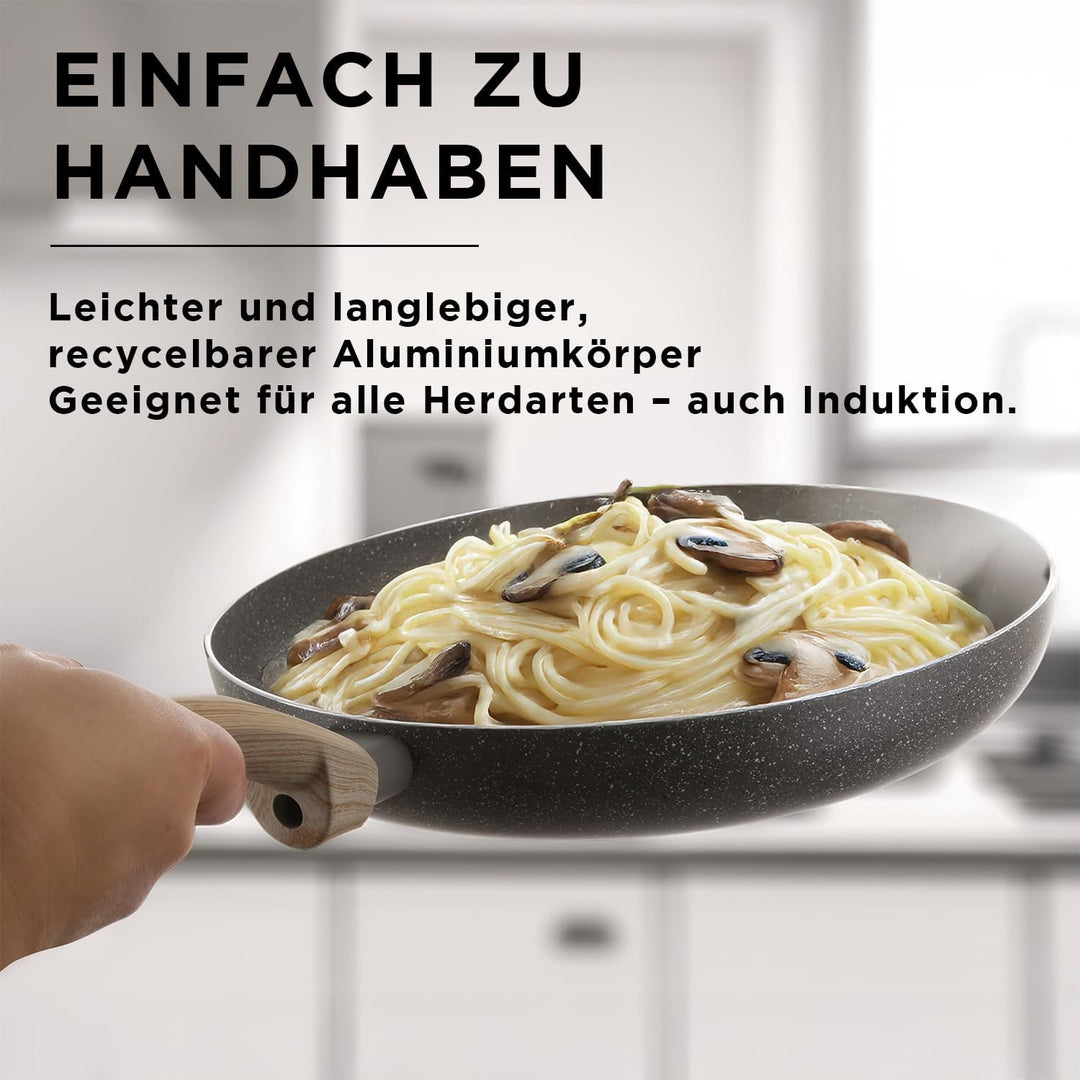 Kasanova Mrs Wood Antihaft-Aluminium-Kochgeschirrset, geeignet für alle Kochfelder, Glasdeckel, schn