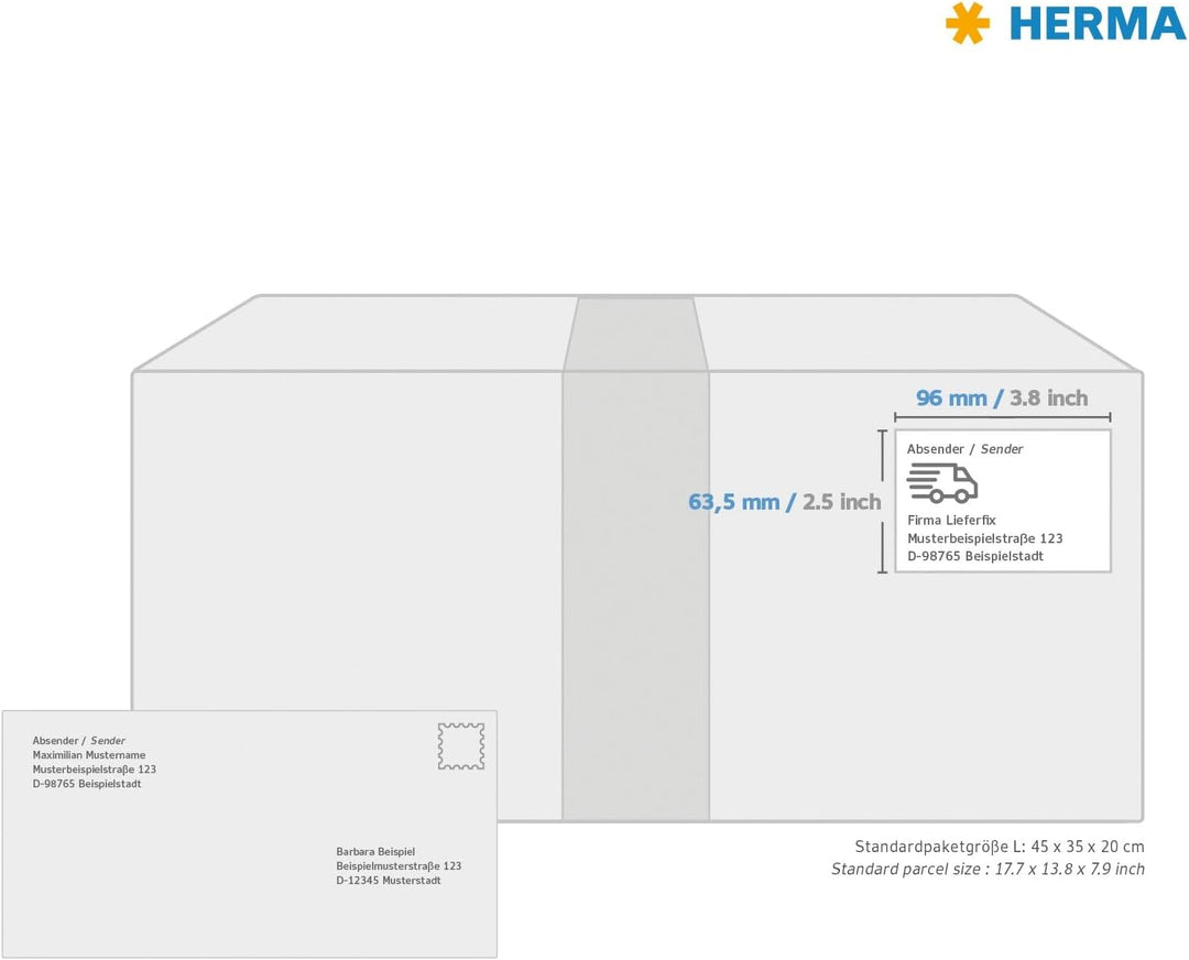 HERMA 10308 Universal Etiketten ablösbar, 100 Blatt, 96 x 63,5 mm, 8 Stück pro A4 Bogen, 800 Aufkleb