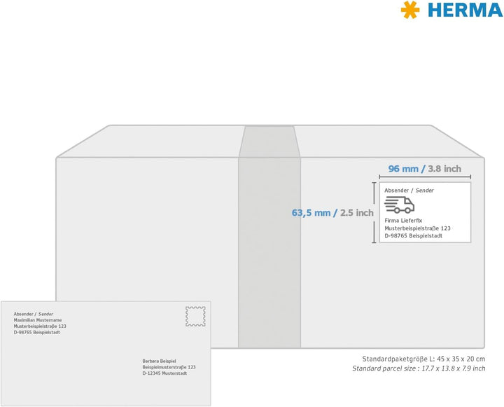 HERMA 10308 Universal Etiketten ablösbar, 100 Blatt, 96 x 63,5 mm, 8 Stück pro A4 Bogen, 800 Aufkleb