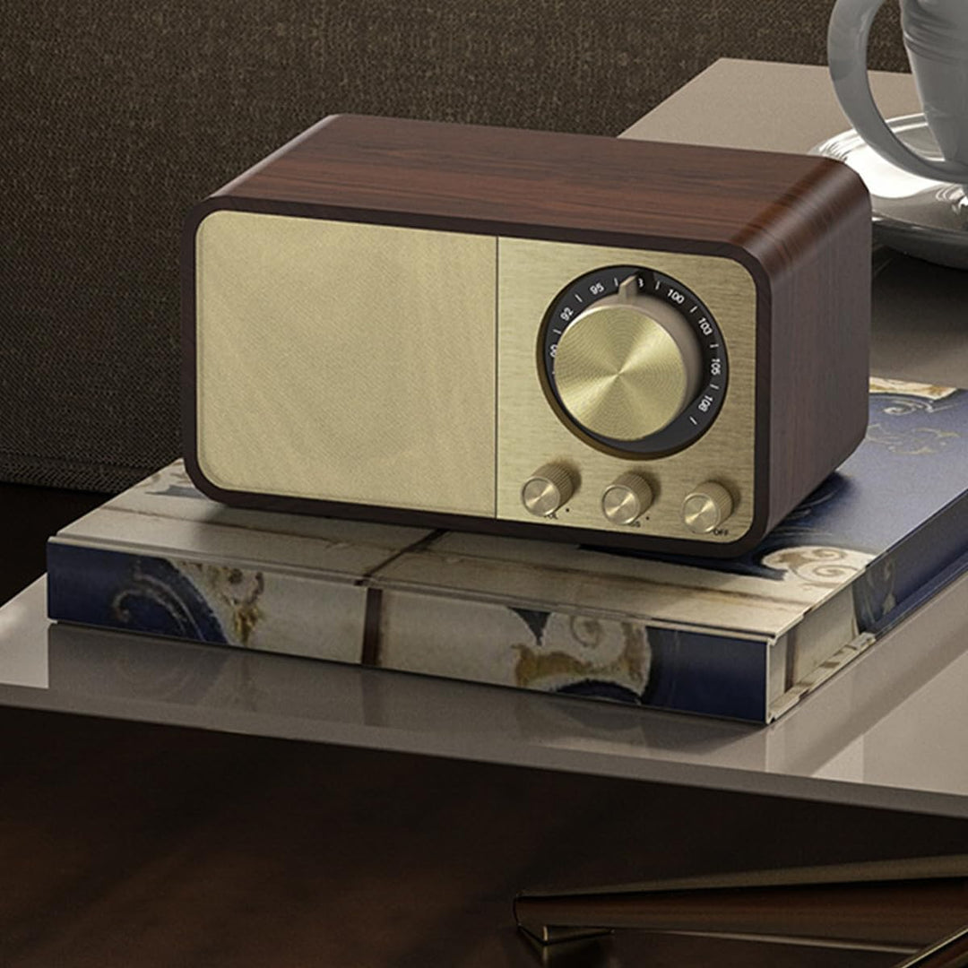 Retro-Bluetooth-Radio, Holzmaserungsdesign, Retro-5-W-Lautsprecher, 1800-mAh-Akku, AUX/USB/TF-Karte,