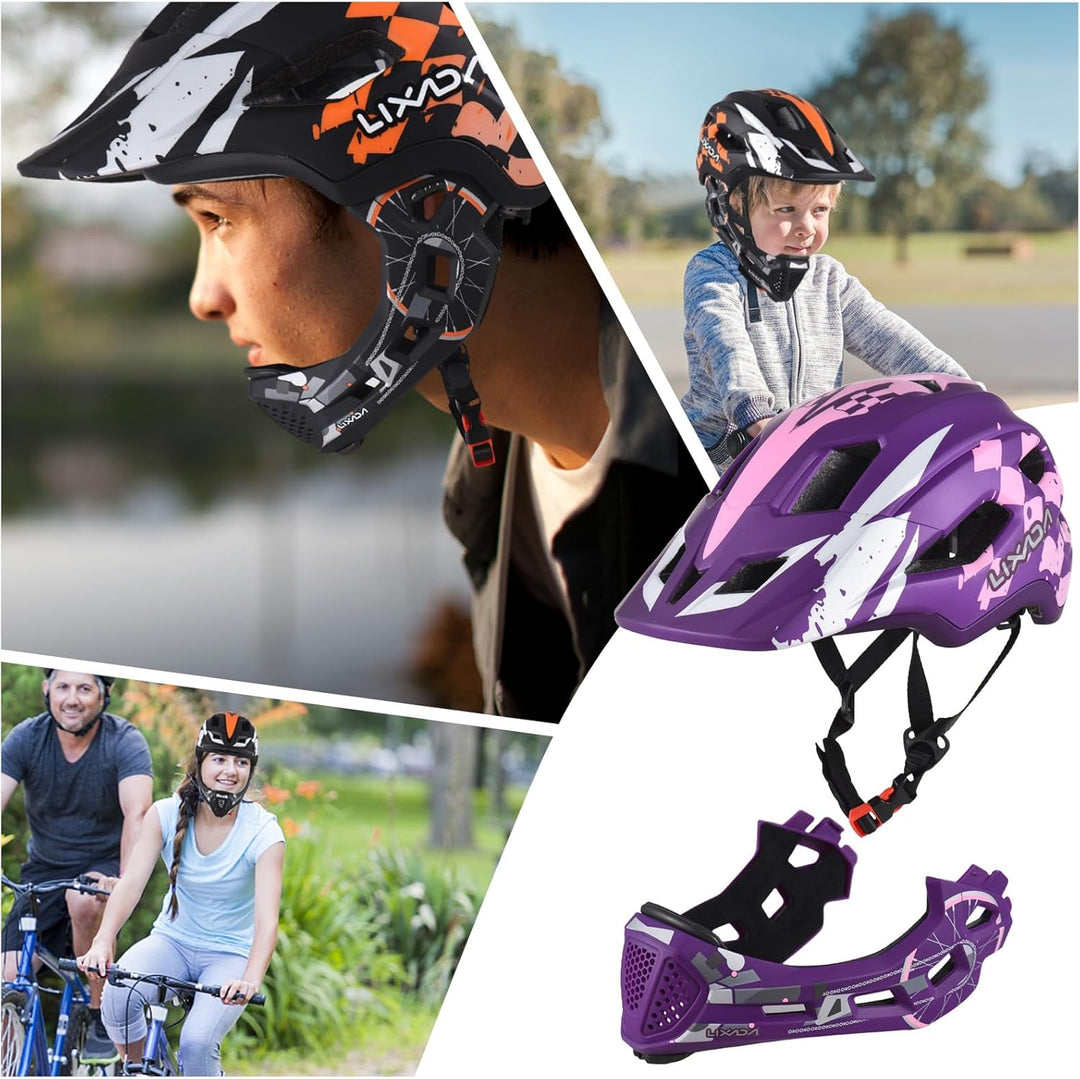 Lixada Fahrradhelm Kinder Helm Fullface Abnehmbar Unisex 52-56cm Children's Helmet 2-In-1 Integrated