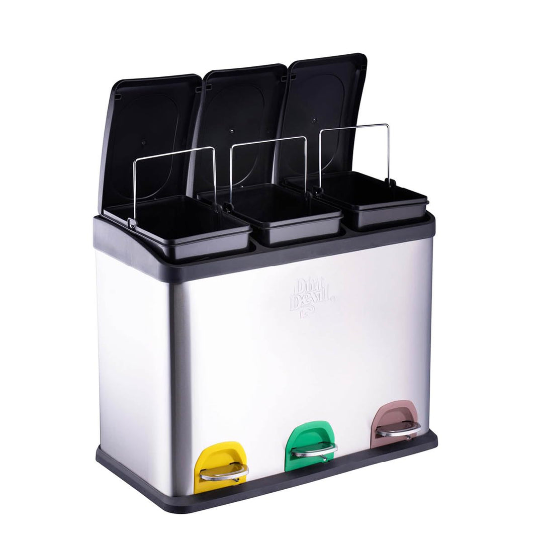 Dirt Devil Tretmülleimer 3 x 15L - Mülltrennsystem mit 3 Fächer - Abfalleimer Küche - Mülleimer mit