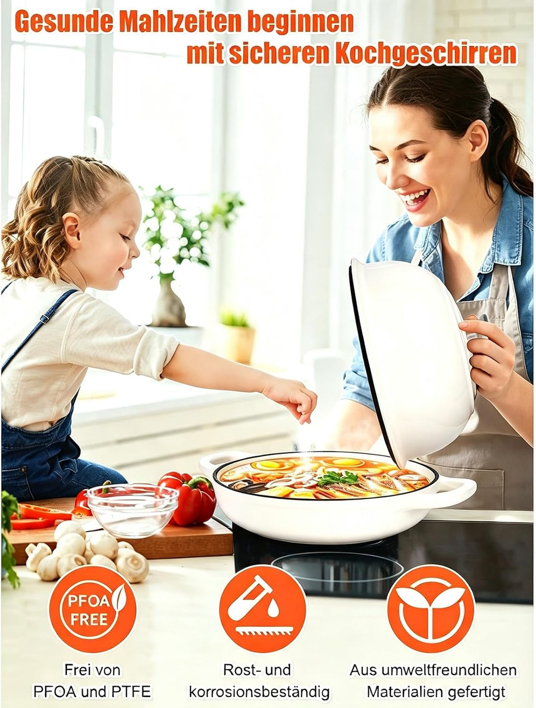 GFTIME Gusseisen Topf Brot Backen, Schmortopf Gusseisen Topf mit Deckel, Dutch Oven Brotbacktopf mit