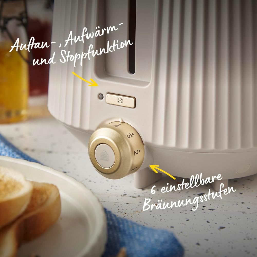 Russell Hobbs Toaster [für 2 Scheiben] Brontë Stone (6 Bräunungsstufen, Mattes Finish, Goldakzente,