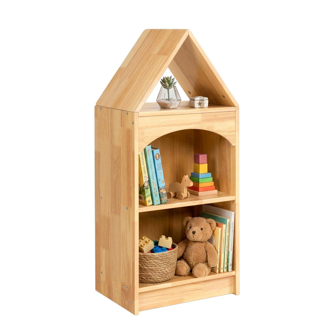 OOOK Gummiholz Kinder Bücherregal, Spielzeugaufbewahrung mit 3 Etagen | Kinderregal 40×30×92cm, Spie