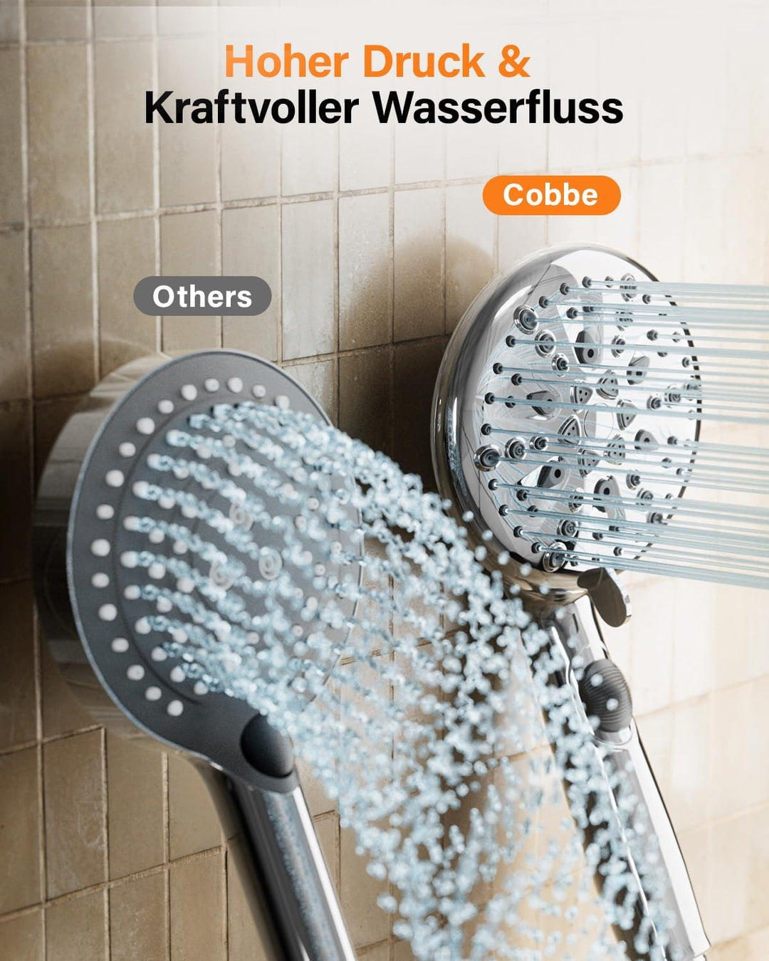 Cobbe Duschkopf mit Schlauch, Duschkopf Wassersparender mit 7+2 Strahlarten, Handbrause mit Stoppfun