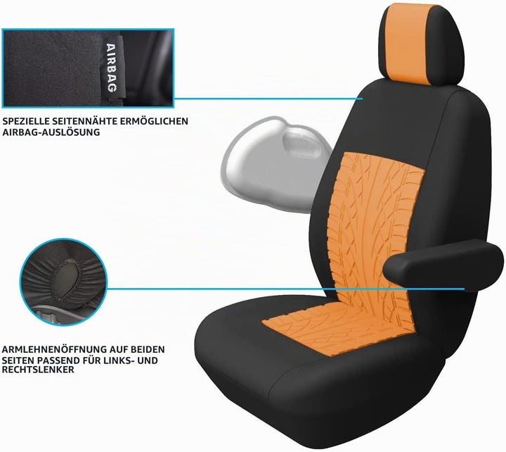 TOYOUN Universal Sitzbezüge Auto für Transporter LKW Vordersitze Autositzbezüge 3D-Reifen-Spur-Muste