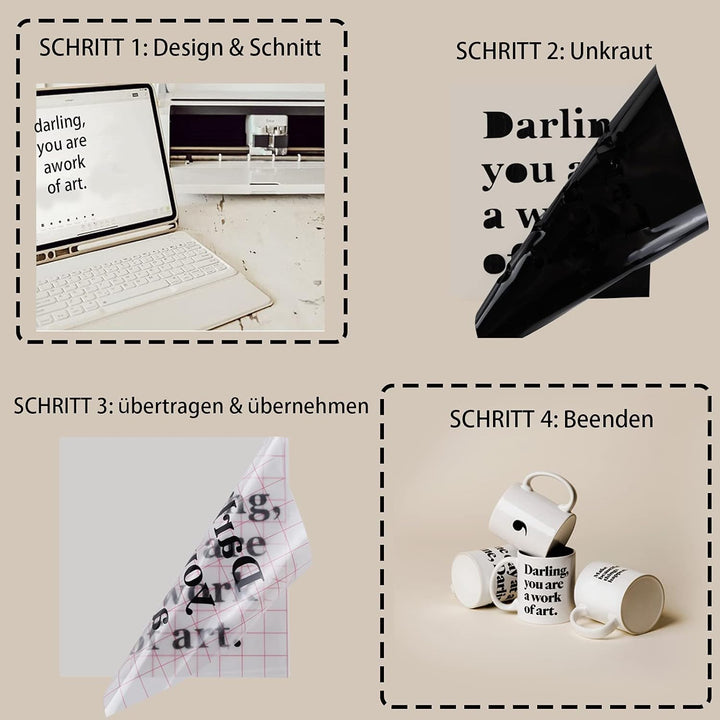 HTVRONT Vinylfolie Plotter Rollen 30.48cm x 152.4cm Matte Schwarz und Weiss Plotterfolie Selbstklebe