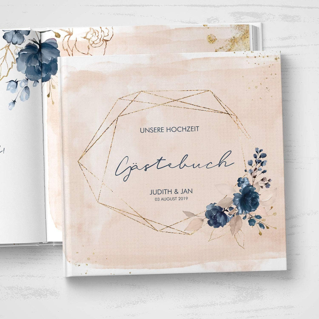 DeinWeddingshop Gästebuch Hochzeit - personalisiert - Hochzeitsgästebuch, Hardcover 21x21 cm (Inhalt
