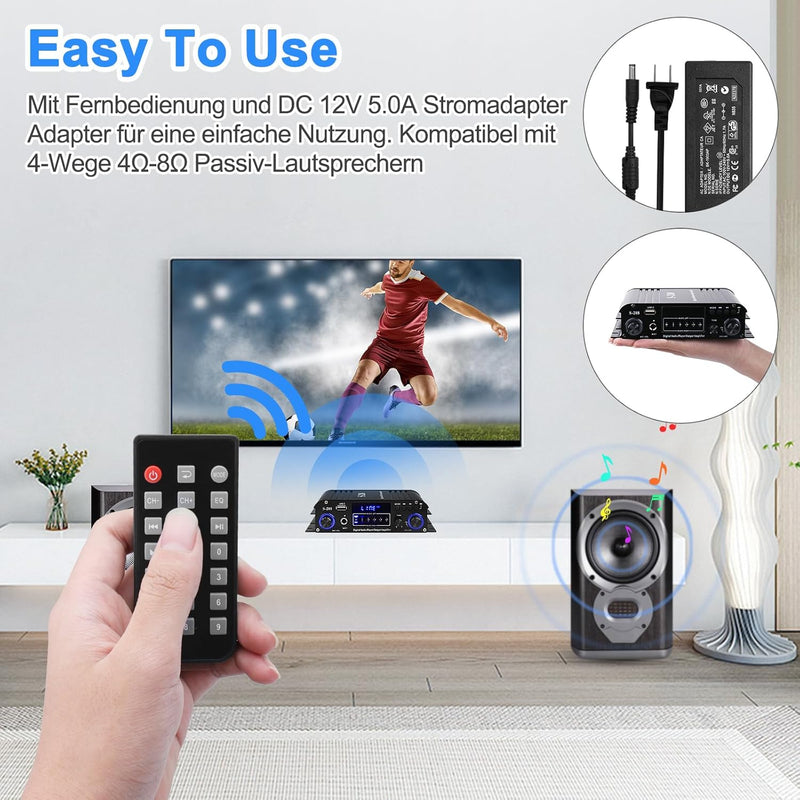 HiFi Verstärker S-288 600W Mini Bluetooth Stereo Audio Verstärker Receiver 12V/ 220V 4 Kanäle Digita