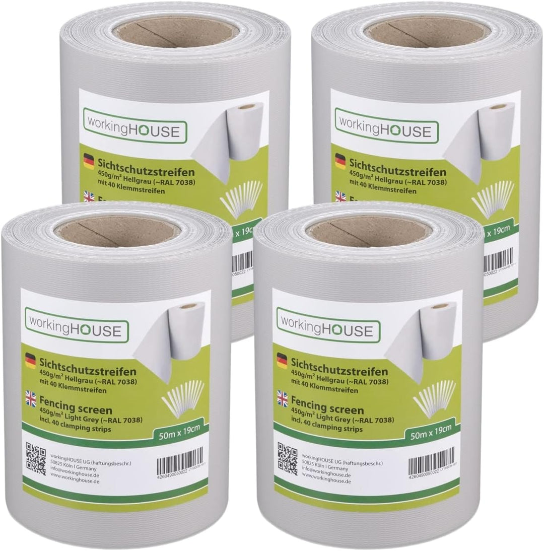 workingHOUSE 4 x 50 m PVC Sichtschutzstreifen für Doppelstabmatten 450g/m² (Sichschutz Zaun) - Wette