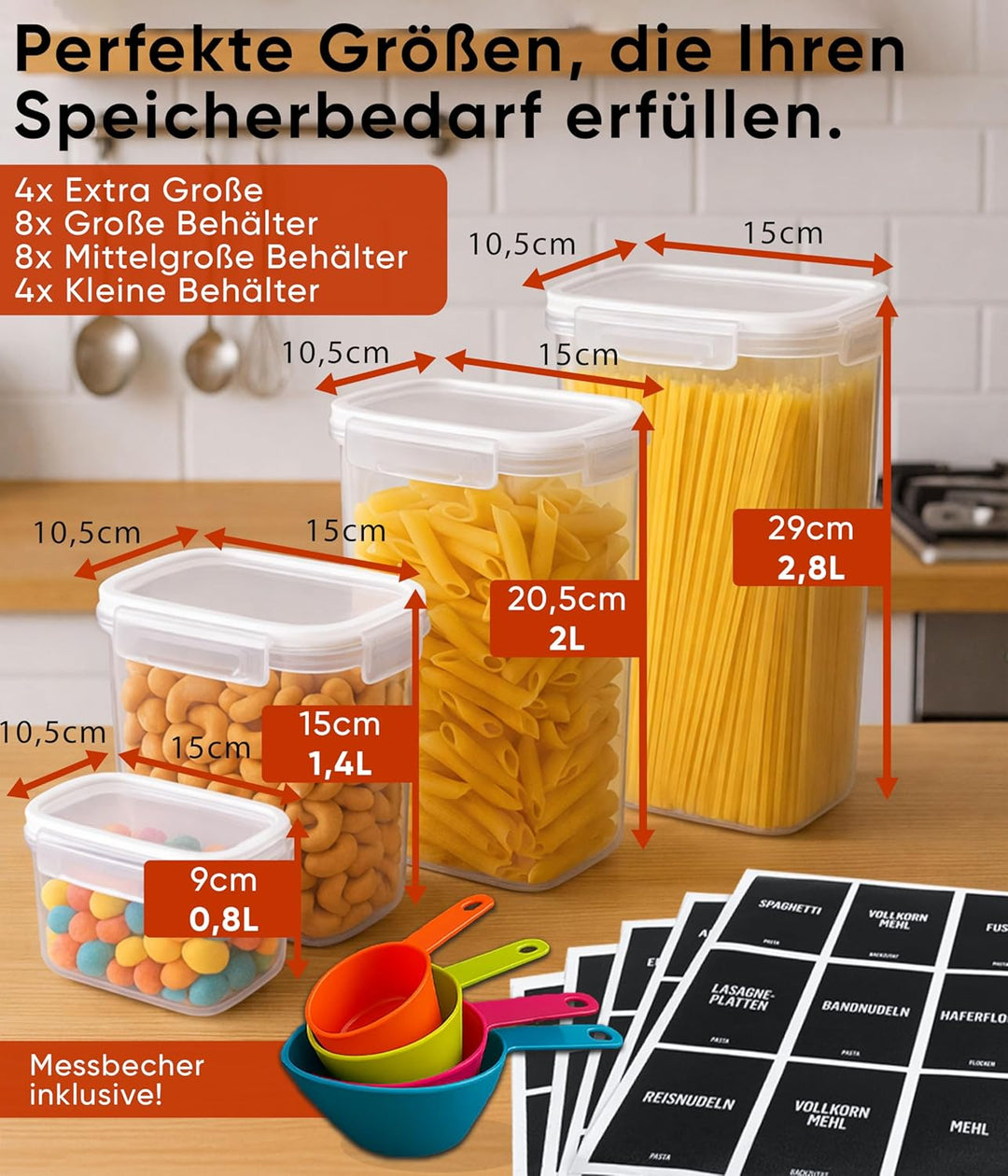 Deco haus® Vorratsdosen mit Deckel 24 Set L - Aufbewahrungsbox Küche Luftdicht Vorratsbehälter - Fri