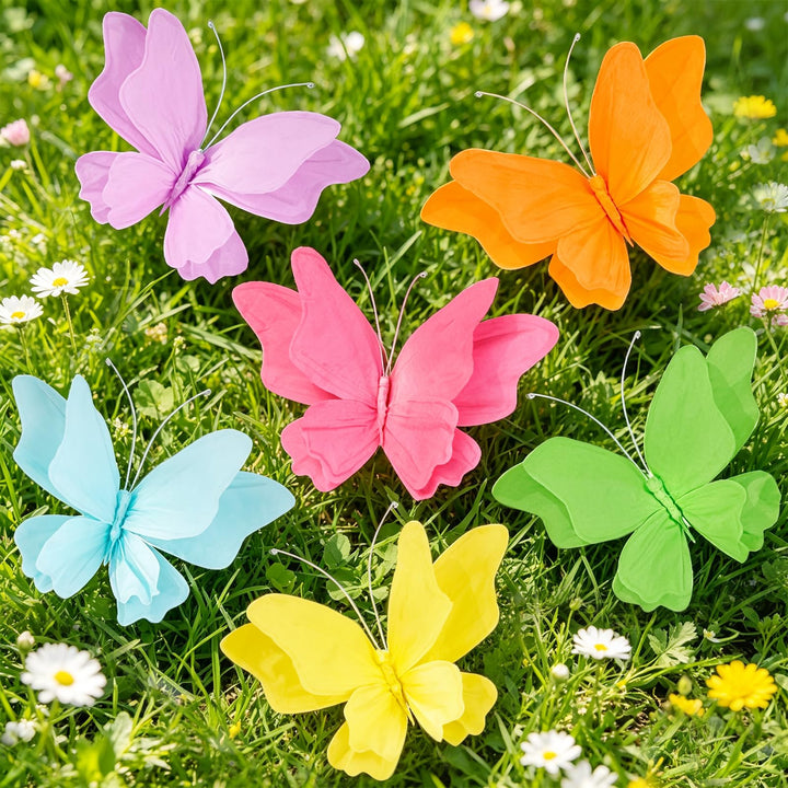 Easy Joy 6 Stück 3D Papier Schmetterling Deko,Schmetterling mit Befestigungsclip,Bunte Falter Sommer