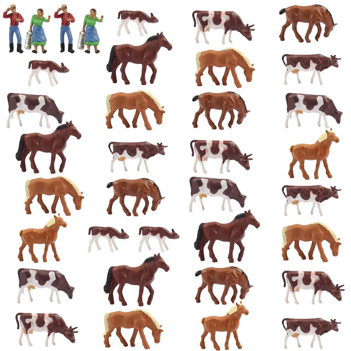 Evemodel 36Stk. Verschiede Rinder Kühe Pferde Figuren Bunt Tierfiguren Spur H0 1:87 Bauernhof Dekor