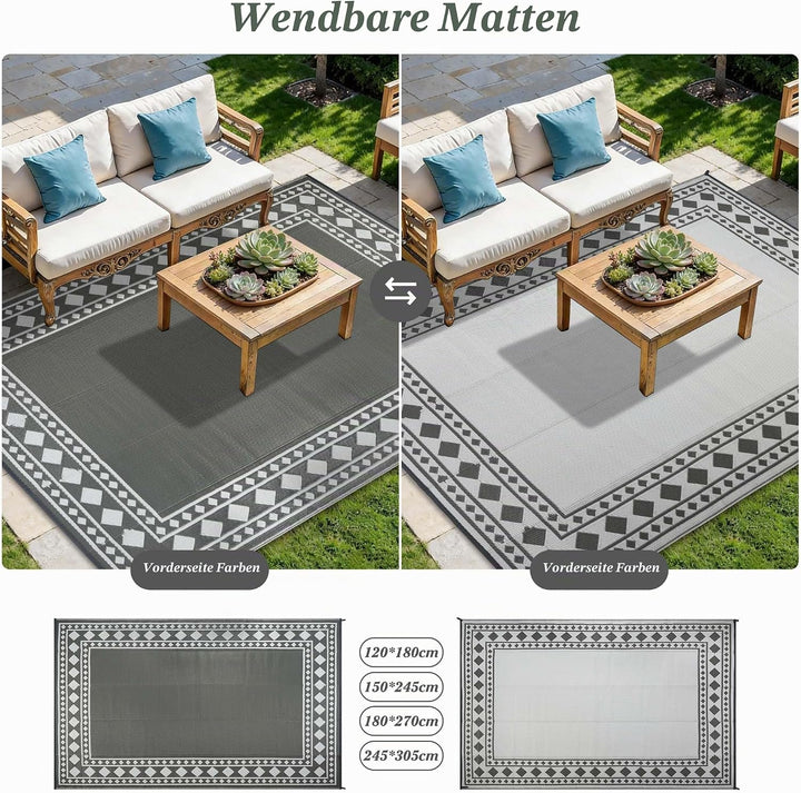 Homcomodar Outdoor Teppich Wetterfest 150x245cm Wendbarer Balkon Teppich Wasserdurchlässig Vorzeltte