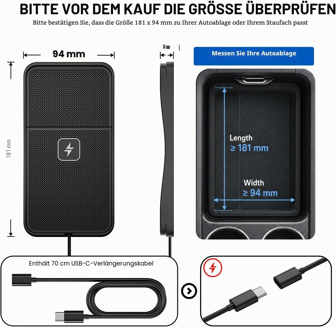 Polmxs Induktives Laden Auto, 15W Schnelles Kabelloses Ladepad Auto rutschfeste Induktive Ladestatio