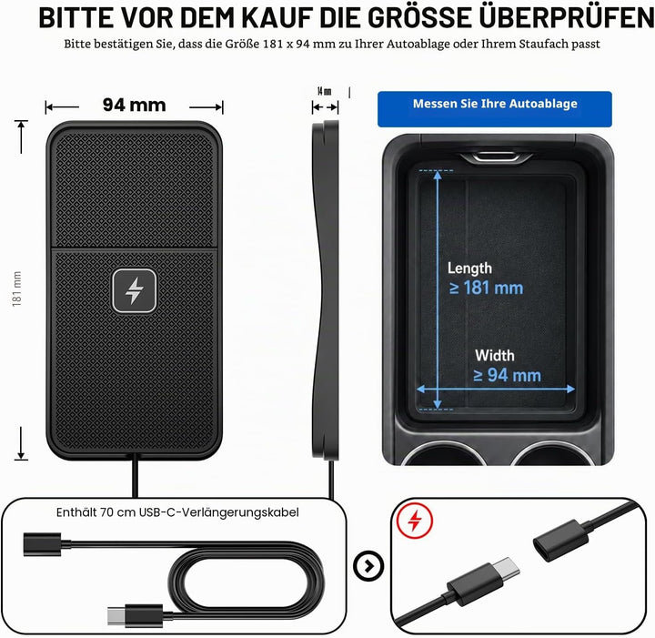 Polmxs Induktives Laden Auto, 15W Schnelles Kabelloses Ladepad Auto rutschfeste Induktive Ladestatio