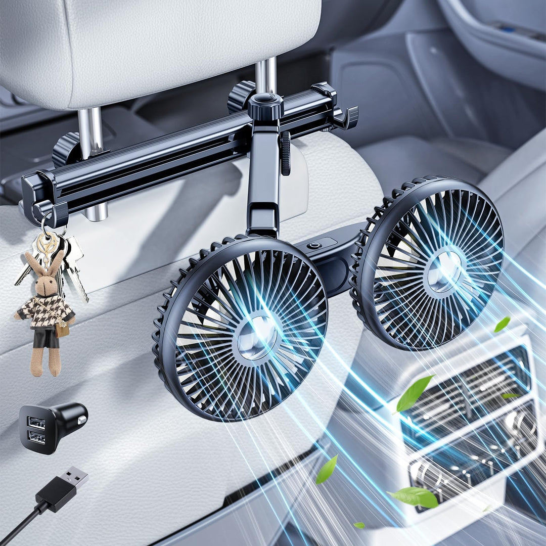 Autolüftung für Rücksitzkinder, Verstellbarer Dual-Kühl USB-Lüfter für Autositz &amp; Kopfstütze – 3 Ges