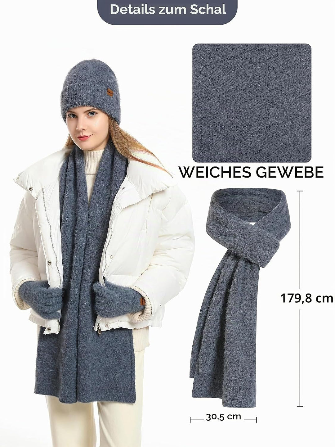 CAMLAKEE Wintermütze Schal Handschuhe Set Damen Strickmütze Handschuh Nackenwärmer Frauen Strickset
