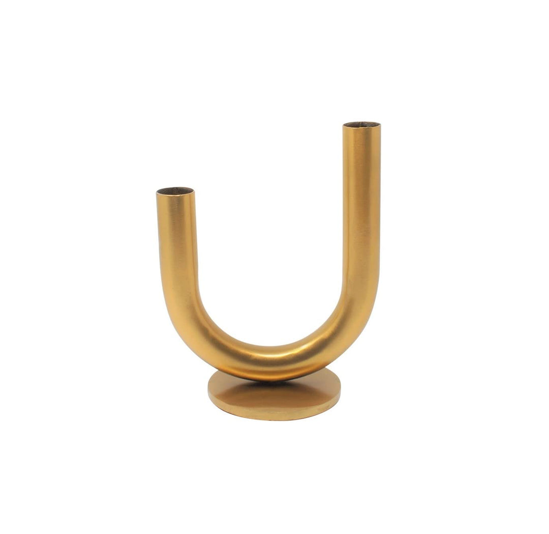 LaLe Living Vase Ajala in Gold U-förmig asymmetrische mit doppelseitiger Öffnung, 18 x 15 cm aus Eis