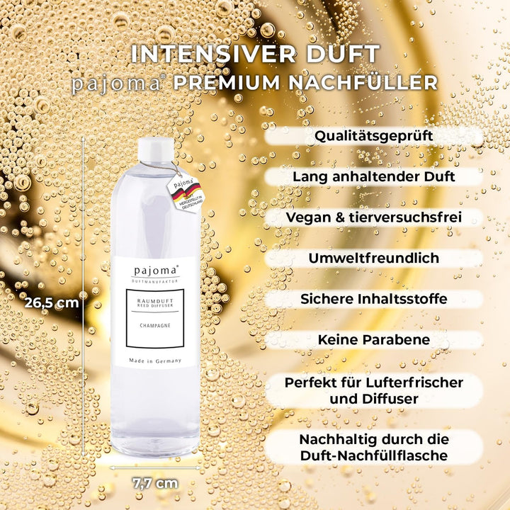 pajoma® Raumduft Nachfüllflasche Champagne 1000 ml | Nachfüller für Lufterfrischer | intensiver und