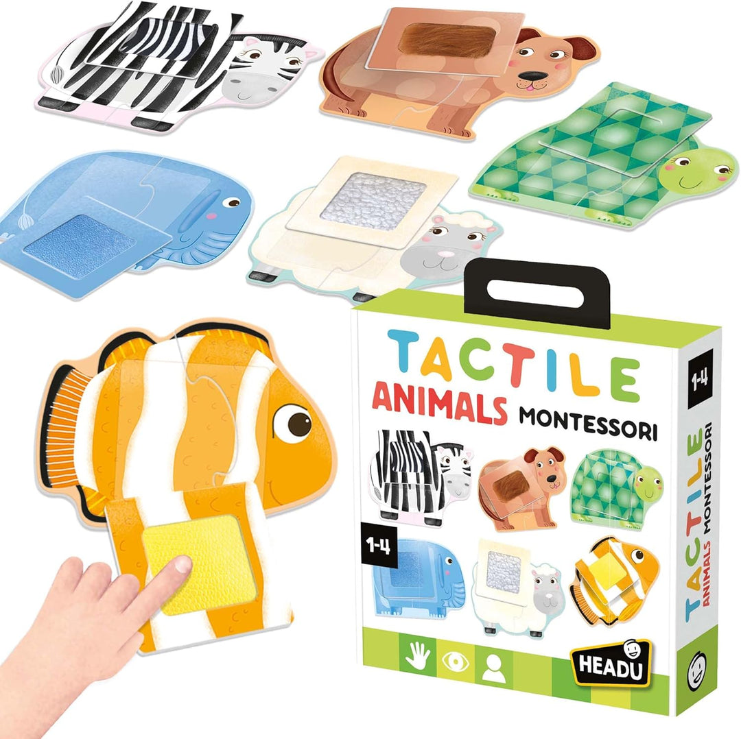 Headu - Tactile Animals Montessori Puzzle 1-4 Jahre, Mehrfarbig, IT20188